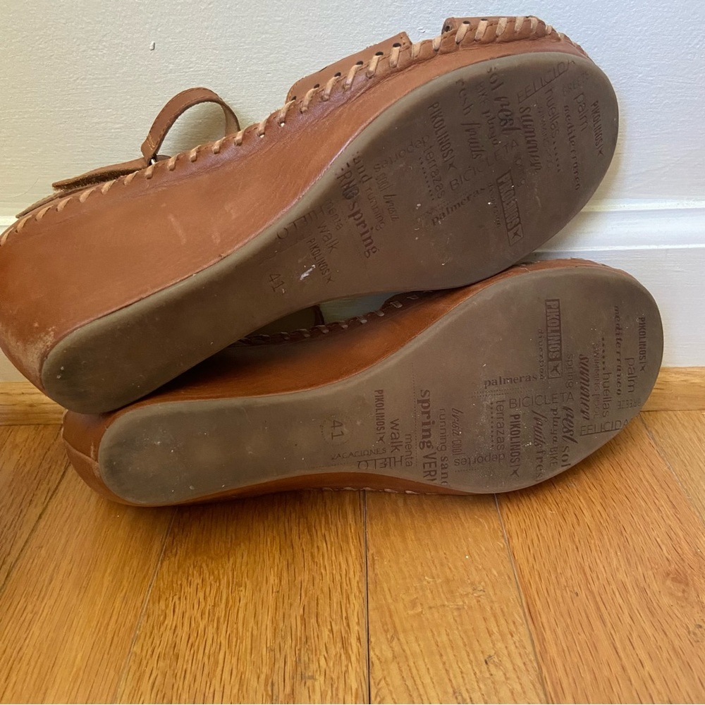 PIKOLINOS Margarita Brown Leather Wedge Sandals Size 41 Cut Out Comfort Boho - Picture 8 of 12